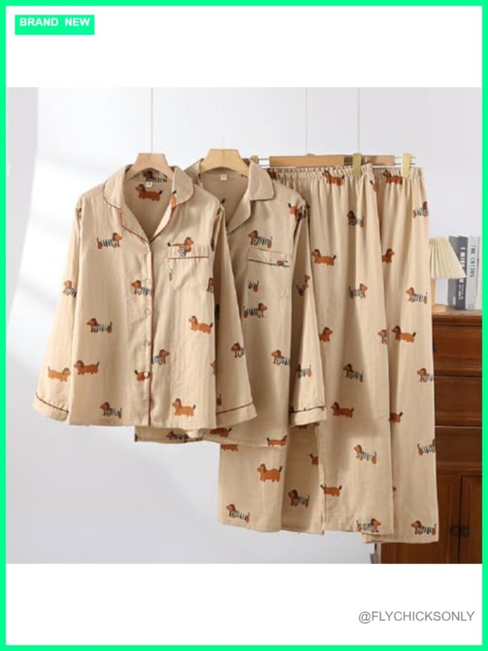 100% Cotton Pajama Set Long Sleeve Button Down Shirt & Pants Sleepwear - Picture 2 of 7